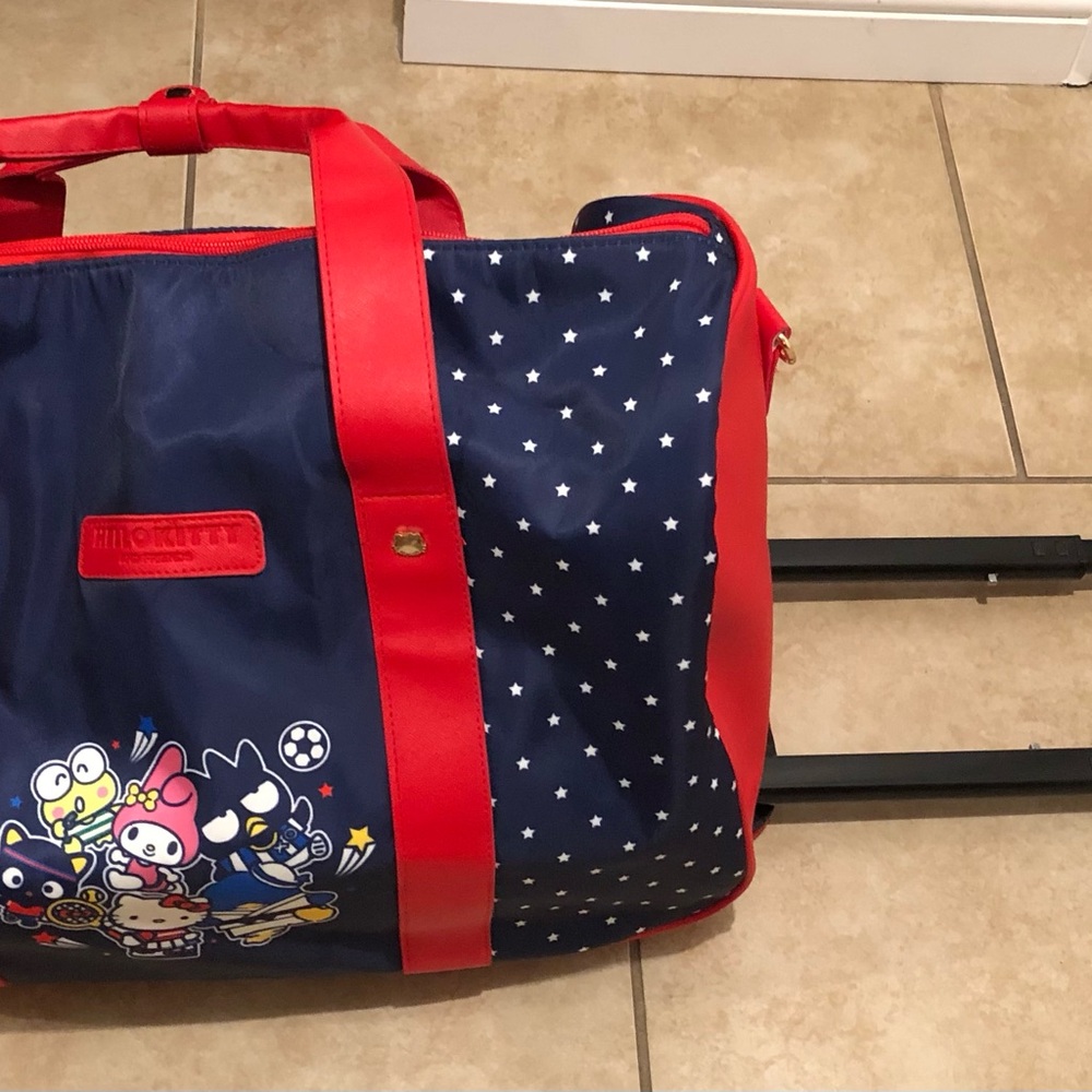 Hello Kitty & Friends Rolling Duffel Bag Navy Red Stars Carry On Luggage Wheels - Picture 11 of 13